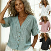 Women's Loose-Fit Faux Linen Embroidered Button-Up Top by FitiqueFit