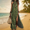 Women's Printed Scarf-Style Maxi Dress – Sleeveless, Split, Loose Boho by FitiqueFit