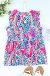 Multicolor Abstract Print Boho Flounce Hem Sleeveless Shirt