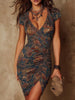 Women's V-Neck Stretchy Mini Sheath Dress – Short Sleeve by FitiqueFit