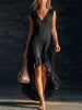 Sleeveless V-Neck Ruffle Hem Maxi Dress – Women's Cotton Linen by FitiqueFit