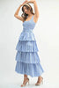 Pin Stripe Smocked Bodice Layered Midi Dress – Smocked Bodice Dress, Fluttering Pinstripe Midi Dress, Layered Midi Dress, Trendy Midi Dress, Flattering Pinstripe Dress by Stevvex