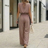 Women's Off-Shoulder Sleeveless Wide-Leg Jumpsuit – High Waist with Belt by FitiqueFit