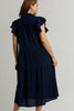Dark Navy Full Size Ruffle Sleeve Dress Classic Feminine Plus Size Fashion Soft Dress by Stevvex