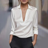 Elegant Women's V-Neck Long Sleeve Blouse With Satin Sheen Formal Shirt by FitiqueFit