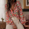 Boho Floral V-Neck Drawstring Blouse by FitiqueFit