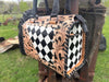 Luxe Tooled Leather Midnight Rhinestone Stud Checkered Speedy Bag by Neon Spur