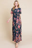 Floral Short Sleeve Maxi Dress – Elegant Maxi Dress, Floral Short Sleeve Dress, Shirred Maxi Dress, Flowing Silhouette Dress, Comfortable Summer Dress, Flattering Dress for Various Occasions, Versatile Maxi Dress by Stevvex