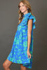 Blue Full Size Two-Tone Floral Print Ruffle Cap Sleeve Mini Dress Plus Size Elegant Dress by Stevvex