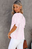 Light Blue Boho Floral Print Smocked Puff Sleeve Blouse
