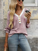 Striped Button Detail Long Sleeve T-Shirt by Simply Love