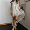 High Neck Asymmetric Maxi Chiffon Dress – Loose Fit Long Sleeve by FitiqueFit