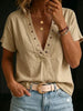 Women's V-Neck Short-Sleeve Loose-Fit Linen Shirt by FitiqueFit