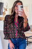 Black Contrast V Neckline Bracelet Sleeve Vintage Floral Blouse by Wild and Free Boutique