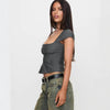 Women's Retro Square-neck Short-sleeve Top With Double Zippers by My Store