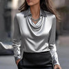 Long Sleeve Satin Swing Collar Top | Elegant Commuter Shirt by FitiqueFit