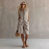 Women's Linen Shirt and Shorts Set – Sleeveless Summer Two-Piece by FitiqueFit