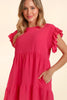 Full Size Smocking Ruffle Short Sleeve Dress with Pockets For Women – Flattering Smocked Dress, Ruffle Short Sleeve Dress, Practical Pocketed Dress, Chic Ruffle Dress, Smocked Waist Dress, Stylish Short Sleeve Dress by Stevvex