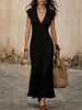 Women's V-Neck Cotton-Linen Flutter-Sleeve Ruffle-Trim Midi Dress by FitiqueFit