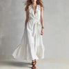 Women's V-Neck Sleeveless Lace-Up Panelled Maxi Dress – Wide Flare by FitiqueFit