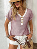 🌸 Women's Summer V-Neck Short Sleeve Knitted Patchwork Button Pullover Top by FitiqueFit