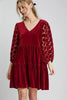Dotted Lace Sleeve Tiered Velvet Mini Dress For Women – Vintage Lace Dress, Tiered Velvet Dress, Elegant Party Dress, Whimsical Lace Sleeve Dress, Chic Mini Dress by Stevvex