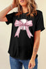 Black Baseball Bow Knot Print Round Neck T Shirt by Wild and Free Boutique