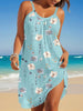 Plus Size Floral Print Halter Dress, Spring Summer Casual Pleated Sleeveless Round Neck Dress