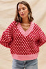 SO ME Color Block Textured Christmas Sweater V Neck Top by FitiqueFit