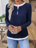 Ribbed Knit Long Sleeve Henley T-Shirt by Simply Love