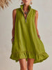 Women's Casual Loose Half-Zip Sleeveless Dress with Ruffle Hem by FitiqueFit