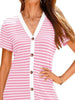 Contrast Striped V-Neck Short Sleeve Midi Dress