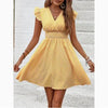 Women's Mini Dress V Neck Flutter Sleeve Striped Summer Dress by FitiqueFit