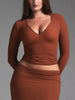 V-Neck Long Sleeve Crop T-Shirt by Simply Love