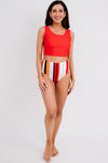 Black Square Neck Sleeveless Fashion Print Tankini Set