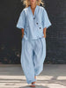 V-Neck Short Sleeve Top & High-Waist Trousers Two-Piece Set by FitiqueFit