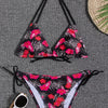Sunset Bloom 2-Piece Triangle Bikini Set for Women – Vibrant Random Floral Print Halter Neck Swimsuit with Tie-Back Tie-Side Bottoms & High Cut Legs – Women's High-Stretch Swimwear for Summer Beach Escapes by Stevvex