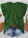 Polka Dot Notched Ruffled Cap Sleeve Blouse