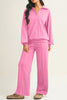 Dark Khaki Polo Collar V Neck Pullover and Drawstring Sweatpants Set by Wild and Free Boutique