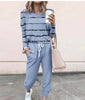 Women's Long Sleeve T-Shirt & Pencil Pants Set – Loose Fit, Striped & Solid by FitiqueFit