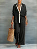 Contrast-Color Long-Sleeve Shirt & Pants Set – Two-Piece by FitiqueFit