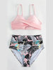 Tropical Vibe High Waist Bikini Set – Flirty V-Neck Swimsuit with Layered Colorblock High Cut Bottom Crisscross Strap Detail & Ultra-Stretch Comfort – Women's Two Piece Swimwear for Summer Beach Pool & Vacation Fun by Stevvex