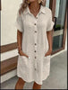 Women's Casual Loose Short-Sleeve Midi Shirt Dress – Button-Down by FitiqueFit