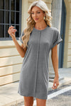 Heathered Round Neck Short Sleeve Dress