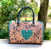 Tooled Leather Turquoise Black Checkered Heart Speedy Bag by Neon Spur