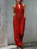 Women's Sleeveless Halter Neck Solid Color Long Jumpsuit by FitiqueFit