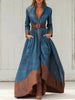 Color-Blocked Floral Patterned Stand Collar Long Dress by FitiqueFit