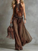 Leopard Print Sheer Wide-Leg Pants & Sleeveless Tank Top Set by FitiqueFit
