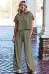 White Raw Hem Loose Tee and Wide Leg Pants Set