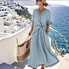 Striped Print Maxi Dress – Short Sleeve Beach Vacation Dress by FitiqueFit